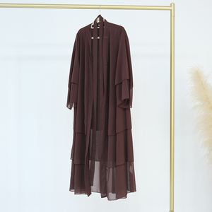 عباية شيفون مفتوحة <span class=keywords><strong>3</strong></span> طبقات للفتيات اللطيفة مع أزرار فستان دبي رداء ملابس إسلامية فساتين أطفال عباية للأطفال قفطان إسلامي - Product Image 5