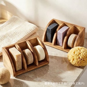 Boîte de rangement pour savon en bois avec compartiments, auto-drainante, rectangulaire, pour comptoirs de salle de bain, porte-savon - Product Image 4