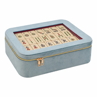 Étui de rangement de luxe en velours bleu pour jeu de Mahjong, avec fenêtre, portable, à fermeture éclair, pour voyage, organisateur de tuiles, cadeau personnalisé en gros