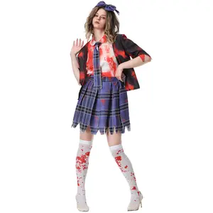 Halloween Zombie vampiro Cosplay sangre escuela uniforme disfraz falda azul para mujer carnaval fiesta daño