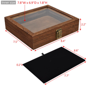 Petite vitrine à bijoux en bois avec dessus en verre et coussin de présentation en velours noir luxueux amovible, conçue pour les objets de collection
