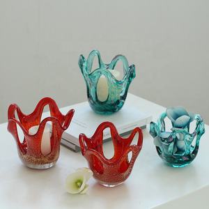 Bougeoir <span class=keywords><strong>en</strong></span> <span class=keywords><strong>verre</strong></span> soufflé bleu creux Design lanterne Art déco comme centre <span class=keywords><strong>de</strong></span> table décoratif pour la maison et bocaux à bougies - Product Image 6