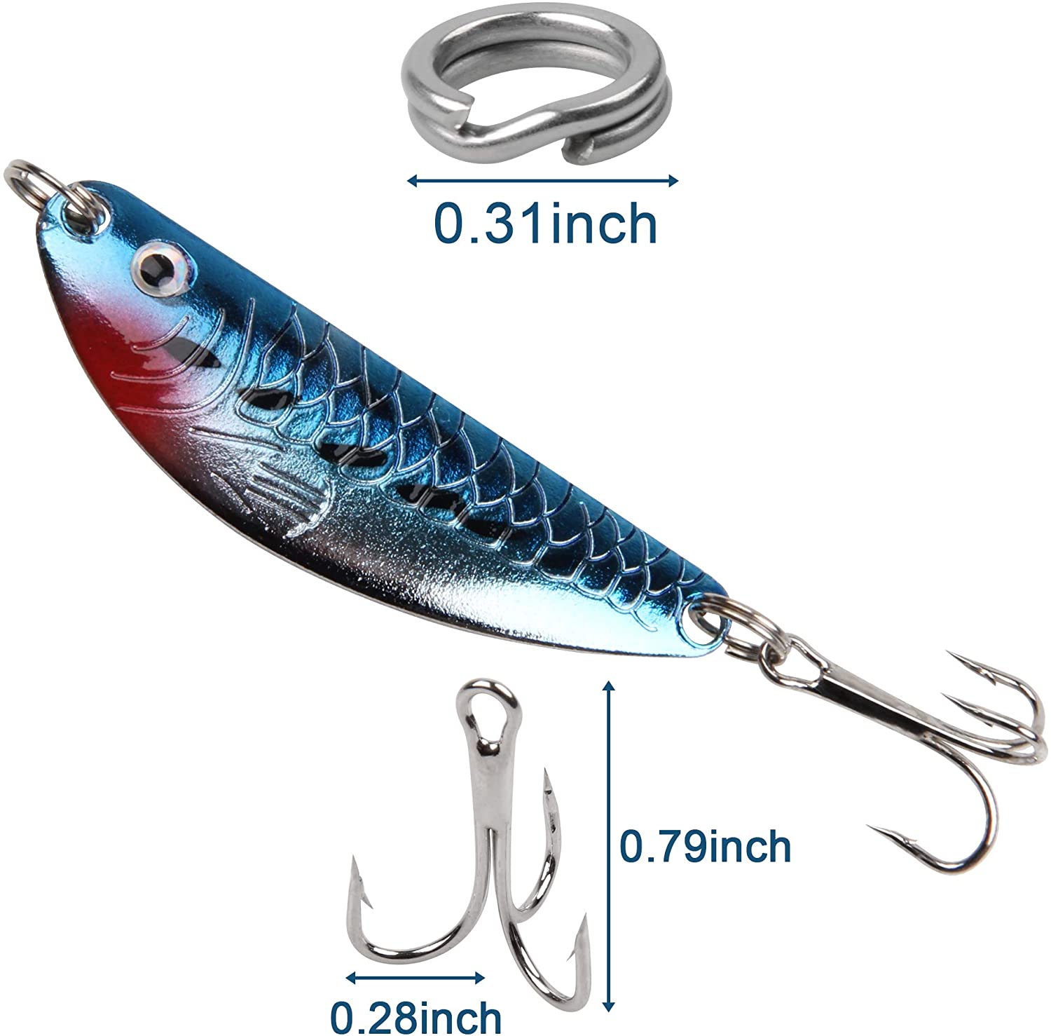 30pcs Fishing Spoons Metal Lures Spinner Bait with Treble Hooks Fishing  Spoon Lure for Trout Salmon Walleye