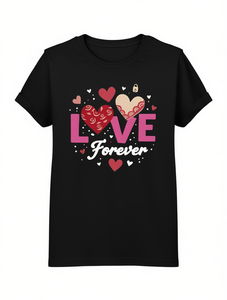 T-shirt imprimé Love Forever Rose Heart pour femme, col rond, manches courtes, décontracté, pour la Saint-Valentin, 100% coton, lavable en machine - Product Image 1