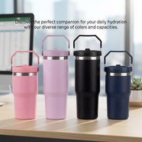 Mug de voyage isotherme en acier inoxydable 30oz, bouteille d'eau thermique personnalisée avec poignée supérieure et paille rabattable