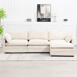 Fundas para Sofá Seccional en Forma de L Tapizadas en Color <span class=keywords><strong>Blanco</strong></span> Nube, Juego Modular de Muebles Modernos para Sala de Estar y Comedor - Product Image 2