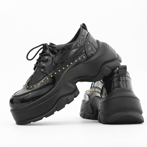 Zapatos de Plataforma Gruesa para Hombre, de Cuero PU Brillante, con Cordones, Punta Redonda, Suela Gruesa, Calzado Informal para Caminar al Aire Libre - Product Image 1
