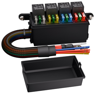 RB-R4F12-W2-4P Scatola Relè Universale Pre-cablata a 4 Pin, 12 Vie, 12V DC, 40A, con Fusibili, in Ottone, per Auto da Corsa e Yacht - Product Image 1