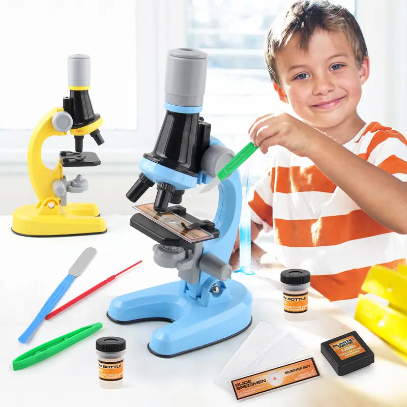 Microscopio de juguete para niños, juego de experimentos de ciencia, juguete para estudiantes de escuela, nuevo y mejorado