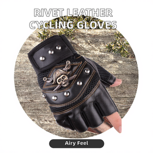 ถุงมือกีฬาครึ่งนิ้วหนัง100% ถุงมือหนังระบายอากาศได้ดีมีหมุดสำหรับตกปลากลางแจ้ง - Product Image 3