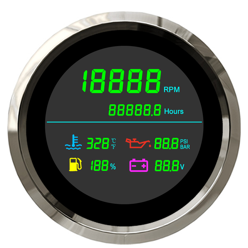 85mm LCD Multi função com Medidor de Tacômetro Hour Meter Voltímetro Medidor De Pressão De Combustível para o Barco Da Motocicleta Óleo Temperatura Da Água