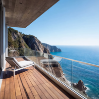 Balustrade en verre trempé sans cadre avec base en aluminium pour balcon de villa, terrasse, pont – Moderne, extérieur, résistant à la rouille et à l'eau