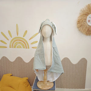 Serviette <span class=keywords><strong>de</strong></span> bain bébé <span class=keywords><strong>gaze</strong></span> <span class=keywords><strong>double</strong></span> couche pur <span class=keywords><strong>coton</strong></span>, cape bébé, serviette à oreilles <span class=keywords><strong>de</strong></span> lapin enveloppée dans des peignoirs à capuche - Product Image 2