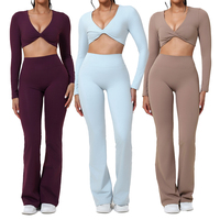 Ensemble de yoga deux pièces pour femmes en gros, en nylon et élasthanne respirant, sensation seconde peau, extensible dans quatre directions, vêtements de sport pour fitness et Pilates en extérieur