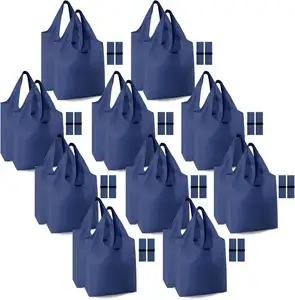 定制标志空白聚酯可折叠购物袋环保可重复使用卷起折叠杂货手提袋