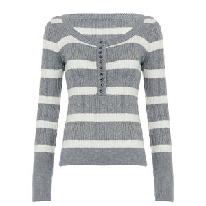 Suéter Acogedor de Punto Trenzado a Rayas - Top Otoñal de Cuello Redondo Suave para Mujer en Viscosa/Poliéster con Ajuste Relajado e Informal - Product Image 6