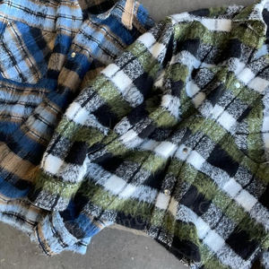 Vente en gros <span class=keywords><strong>surchemise</strong></span> texturée surdimensionnée à carreaux col à revers fermeture à boutons cardigan tricoté pour hommes - Product Image 2