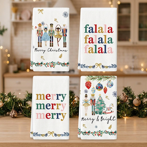 Paños de Cocina de Algodón Estampados Navideños, Diseño Rectangular Novedoso, Patrón Feliz Navidad Falala, Lavables a Máquina - Product Image 1