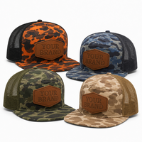 Topi Trucker 7 Panel Camo Sublimasi Custom dengan Logo Patch Kulit, Performa Tinggi, Tahan Air, Bernapas, Cocok untuk Musim Dingin, Pantai, dan Streetwear Fashion