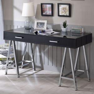 DB High Gloss Black and Chrome Escritorio de 2 cajones Muebles de oficina con estilo - Product Image 1