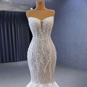 Jancember 222129 robes de mariée en tissu de dentelle perles minces sans bretelles sirènes - Product Image 2