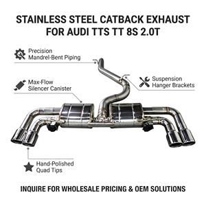 ชุดท่อไอเสียแบบ Catback สแตนเลสขัดเงา Vortex Mirror พร้อมวาล์วและปลายท่อแบบ Quad สำหรับ Audi TTS TT 8S 2.0T ปี 2014-2024 ชุดแต่งสำหรับรถแข่ง - Product Image 1