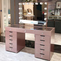 Table de toilette avec miroir en verre LED moderne à 12 tiroirs, personnalisable en gros, pour salon, hôtel, chambre à coucher, panneau écologique