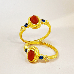 Anillo de oro de 10 quilates Mini Palace Sparrow de esmalte dorado con cornalina - <span class=keywords><strong>Alianza</strong></span> de boda de oro macizo <span class=keywords><strong>para</strong></span> <span class=keywords><strong>mujer</strong></span> - Product Image 4