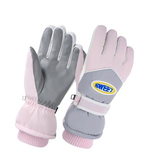 Gants de ski doux rose-gris imperméables, compatibles écran tactile, chauds, coupe-vent, unisexes, pour sports de plein air, cyclisme et trajets quotidiens - Product Image 1