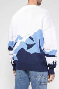 Custom Design Snow Mountain Jacquard <b>V</b>-<b>neck</b> Cardigan <b>Men's</b> Loose Casual <b>Sweater</b>,Stylish Bright Wool Blend <b>Sweater</b> <b>for</b> <b>Men</b> - Product Image 4