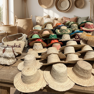 Handmade Straw Hat Natural Color Traditional Design Bamboo Craft Souvenir - Product Image 5
