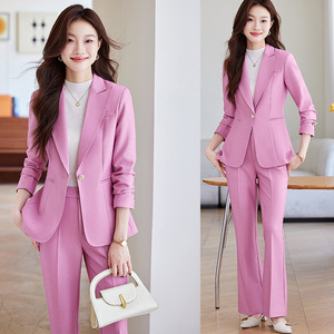 Women's Business Suit Set Orange <b>Three</b> <b>Quarter</b> Sleeve Anti-Wrinkle Formal Wear Autumn Style - Product Image 3