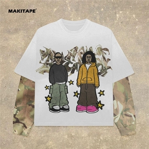 Camiseta de Manga Larga con Cuello Redondo, Estilo Urbano, Lavado Vintage Personalizado, Impresión de Doble Capa, Efecto Desteñido por el Sol, Talla Grande - Product Image 2