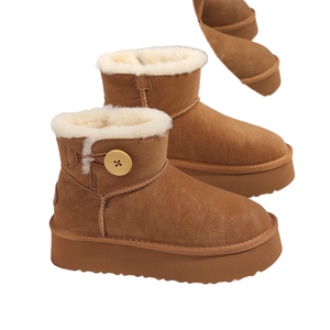 <b>Women's</b> <b>Sheepskin</b> Wool Winter Snow <b>Boots</b> Thick Soles Increased Height Warmth Plush Lining Ankle Bootie Lightweight Anti-Slippery - Product Image 1