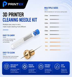 Kit de Agujas de Limpieza para Boquillas de Impresora 3D PRINTEX de Acero Inoxidable, Limpiador Flexible para Extrusores MK8 E3D, Mantenimiento de Boquillas Obstruidas - Product Image 6