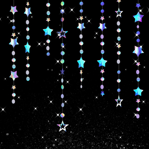 Ghirlanda Iridescente <span class=keywords><strong>con</strong></span> Stelle Scintillanti e Luna, Decorazioni Olografiche per Feste di Ritorno a Scuola - Product Image 2