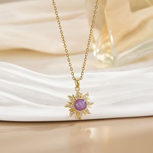 Fashion Personalized Copper Sunflower <strong>Opal</strong> Bamboo Chain Pendant <strong>Necklace</strong> Creative Retro Trend Party Jewelry Set - Product Image 2