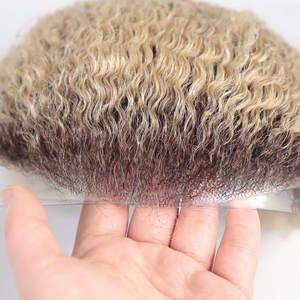 Pelucas de cabello humano para hombres, tupé de piel fina 100% virgen, Remy, marrón, Roots, <span class=keywords><strong>rubio</strong></span> <span class=keywords><strong>platino</strong></span>, <span class=keywords><strong>Color</strong></span> ombré, Pu - Product Image 2