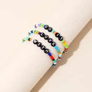 Boho Nhiều Màu LOVE 3 Cái Set Dây Đàn Hồi Vòng Tay Cô Gái Bohemia Hạt Giống Thủy Tinh Hạt Bracelet Cho Phụ Nữ