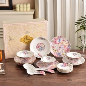 Service de table en céramique à motifs floraux, vaisselle en relief, assiettes rondes, bols à soupe et repose-cuillères pour la salle à manger à domicile - Product Image 2