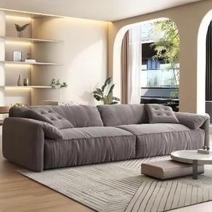 Minimalist Fabric Sectional <b>Sofa</b> Three Seat Tufted Design Wooden <b>Legs</b> Padded Arms Loose Back Living Room Furniture - Product Image 3