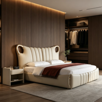 Lit king size italien en cuir souple, haut de gamme, écologique, artistique, rembourré, réglable, avec rangement, 1,8 m de haut