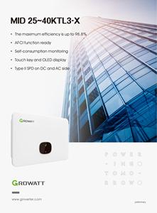 MID 25~40KTL3-X ระบบโซลาร์เซลล์แบบเชื่อมต่อกับระบบไฟฟ้า 3 เฟส 33Kw 36Kw 40Kw Growatt พร้อมระบบ 3MPPT  ฟังก์ชั่น AFCI - Product Image 4