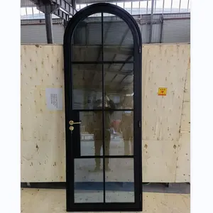 Fournisseur de portes et fenêtres en fer forgé de taille personnalisée, porte française fixe en fer à Double verre