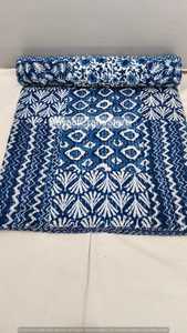 Bohemian Patchwork Reversible Quilt Blue White Floral Pattern Organic Cotton All Season Home Decor - Product Image 3