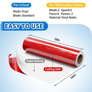 Rotolo di Vinile Rosso 12x6FT, Vinile Adesivo Permanente per Likcut e Silhouette, Facile da Tagliare e Rimuovere per Adesivi Auto e Decorazioni Murali - Product Image 2