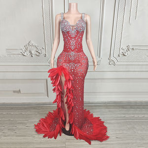 NOVANCE Y4699レディースアパレル2022スパークリングフィッシュテールエレガントウィズフェザードレスノースリーブウェディングドレスパーティー用バンキート - Product Image 1