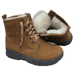 <b>Men's</b> Mid-Top Winter Snow Boots Fleece Lined Cowhide Non-Slip Yellow Boots Solid Color Front Laces Mid-<b>Heel</b> 3-5Cm - Product Image 4