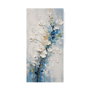 Peinture à l'huile florale peinte à la main, style crème moderne, texture épaisse bleue, art décoratif pour entrée, décoration murale sans cadre - Product Image 5