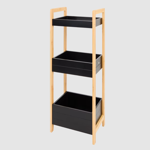 Estante de Almacenamiento de Bambú para Baño, Organizador Delgado de 3 Niveles, Unidad de <span class=keywords><strong>Madera</strong></span> con Bandejas Negras para Toallas y Artículos de Aseo - Product Image 5